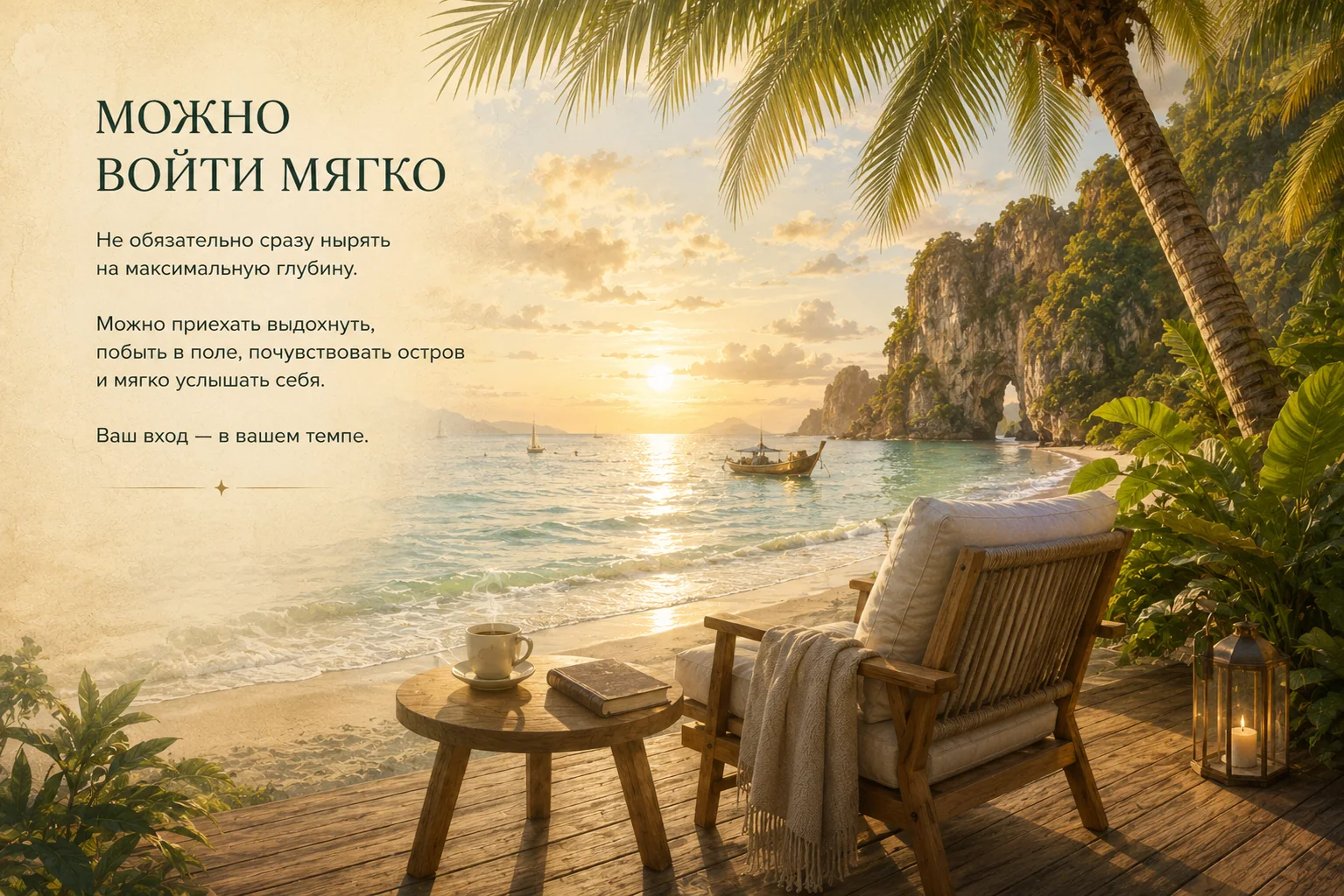 Можно войти мягко — атмосфера ретрита на острове